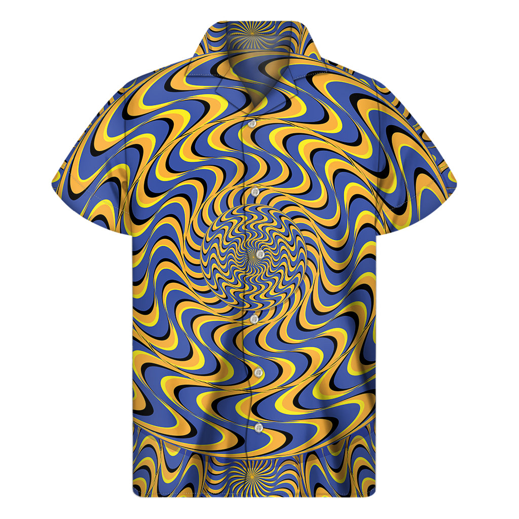 Blue And Yellow Motion Illusion Print Men's Short Sleeve Shirt