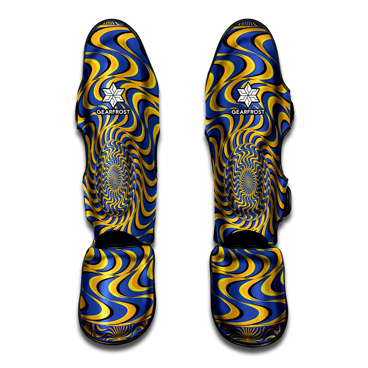 Blue And Yellow Motion Illusion Print Muay Thai Shin Guards