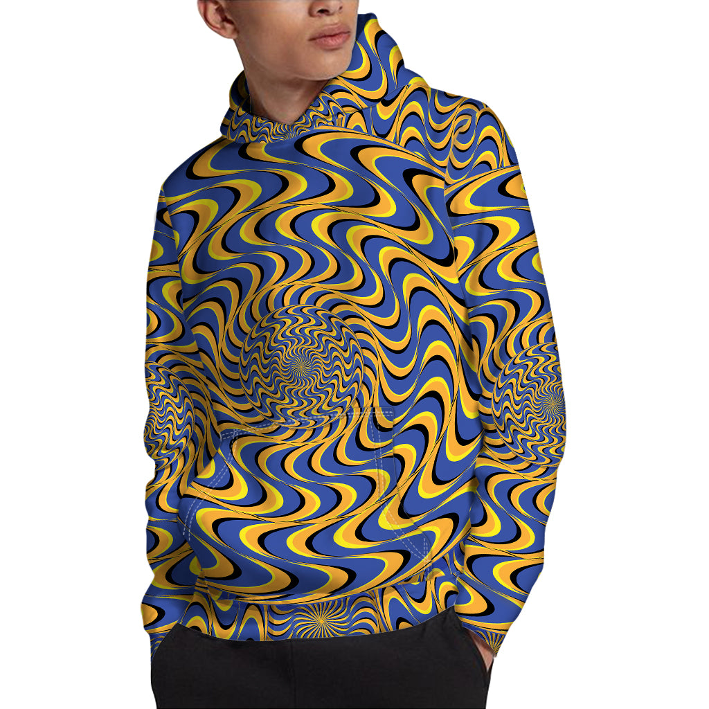 Blue And Yellow Motion Illusion Print Pullover Hoodie