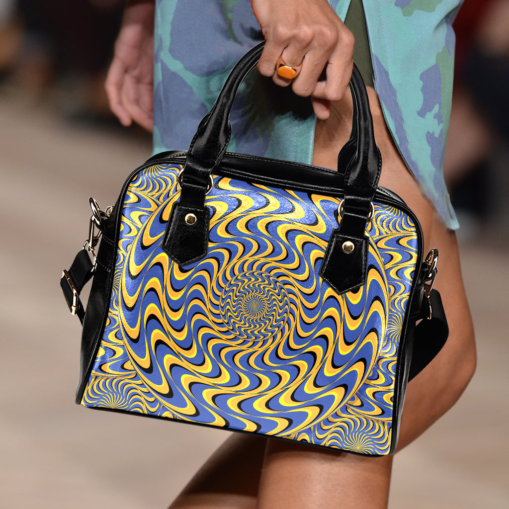 Blue And Yellow Motion Illusion Print Shoulder Handbag