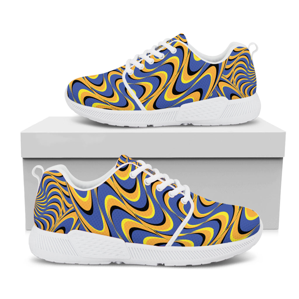 Blue And Yellow Motion Illusion Print White Athletic Shoes