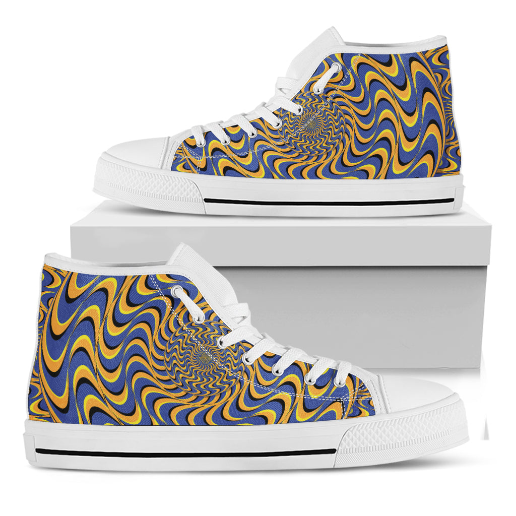 Blue And Yellow Motion Illusion Print White High Top Shoes