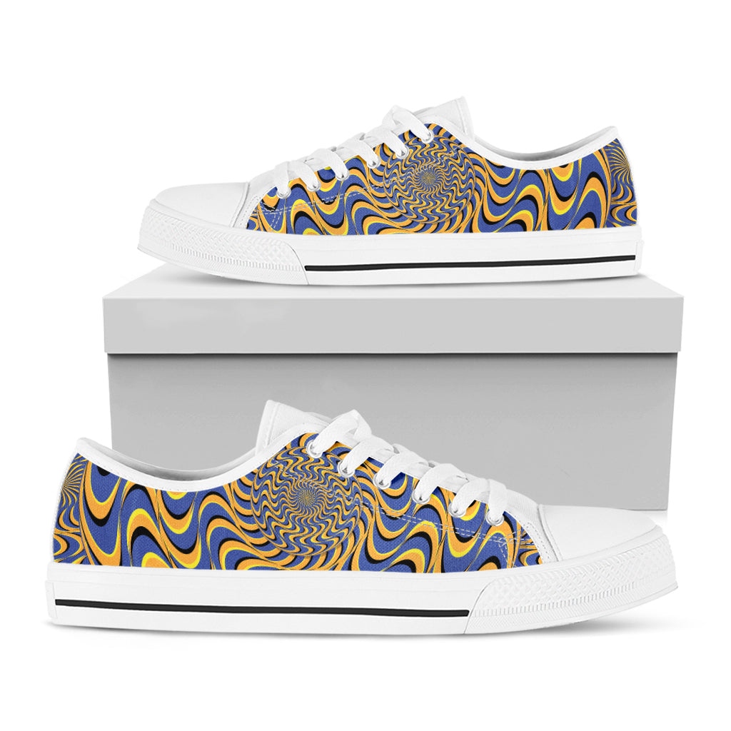 Blue And Yellow Motion Illusion Print White Low Top Shoes