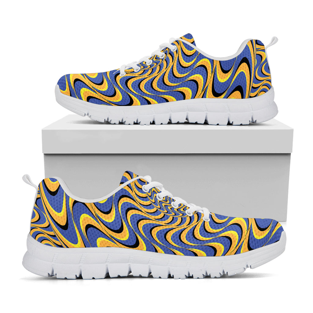 Blue And Yellow Motion Illusion Print White Sneakers