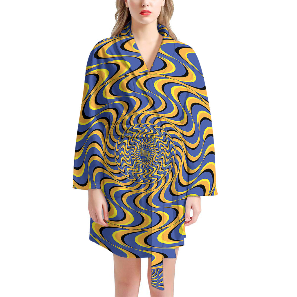 Blue And Yellow Motion Illusion Print Women's Bathrobe