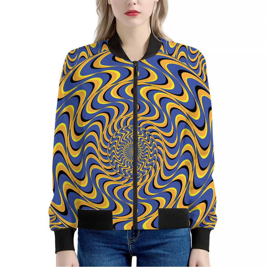 Blue And Yellow Motion Illusion Print Women's Bomber Jacket