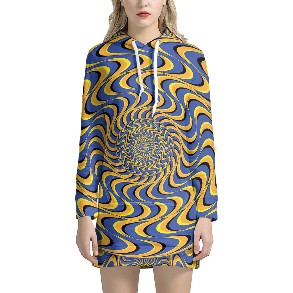 Blue And Yellow Motion Illusion Print Women's Pullover Hoodie Dress