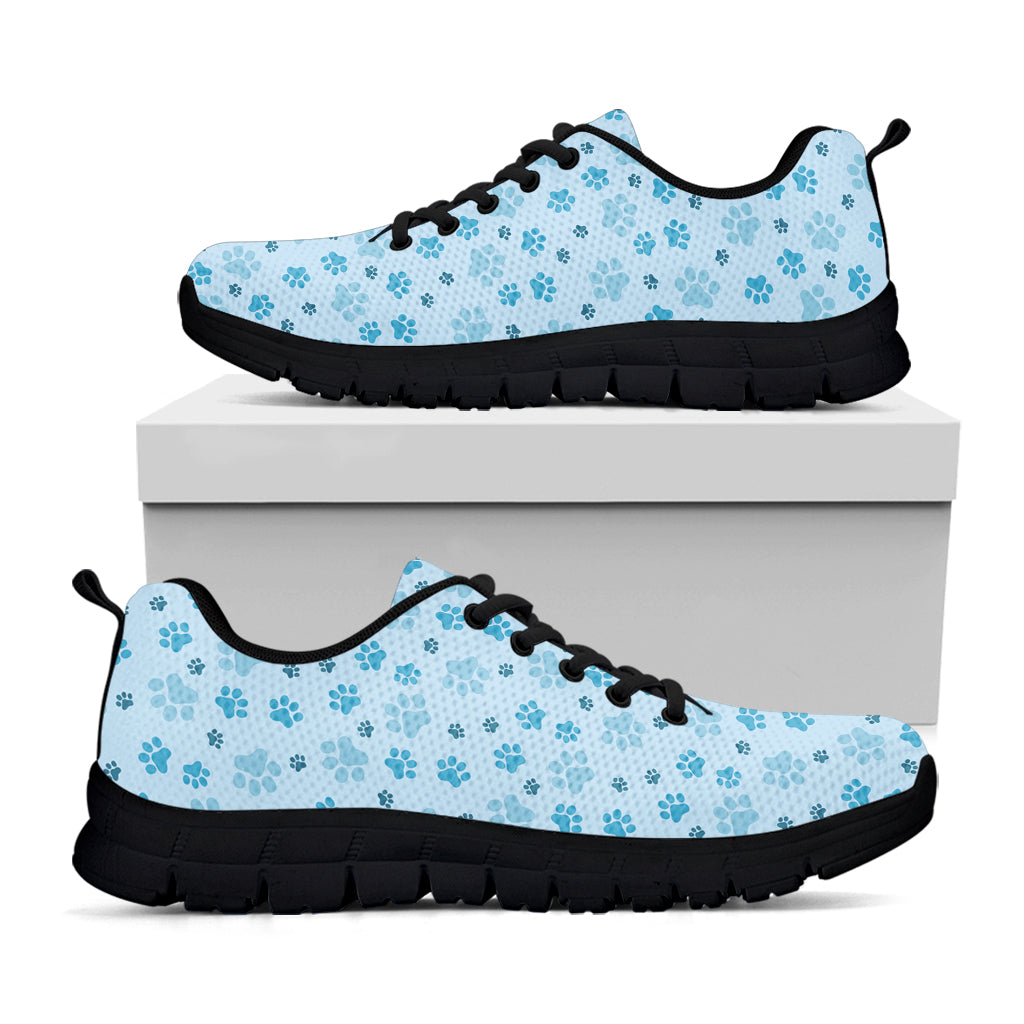 Blue Animal Paw Pattern Print Black Sneakers