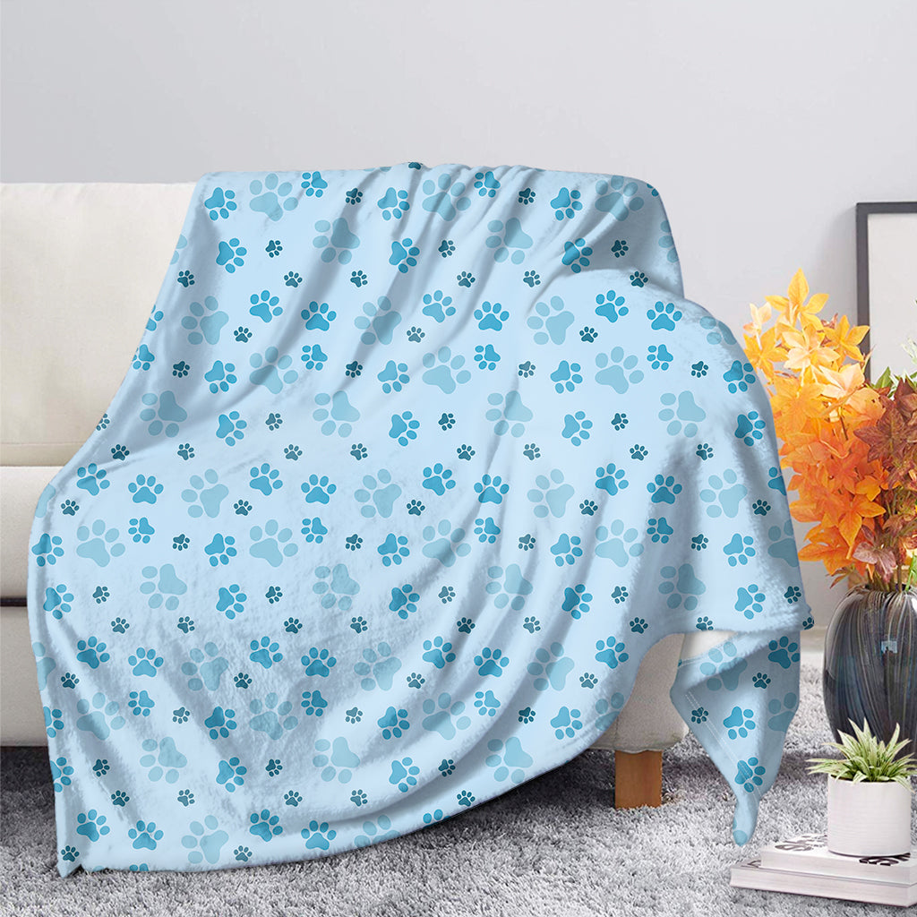 Blue Animal Paw Pattern Print Blanket