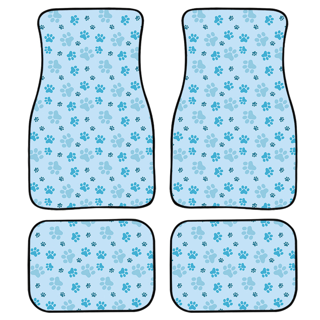 Blue Animal Paw Pattern Print Front and Back Car Floor Mats