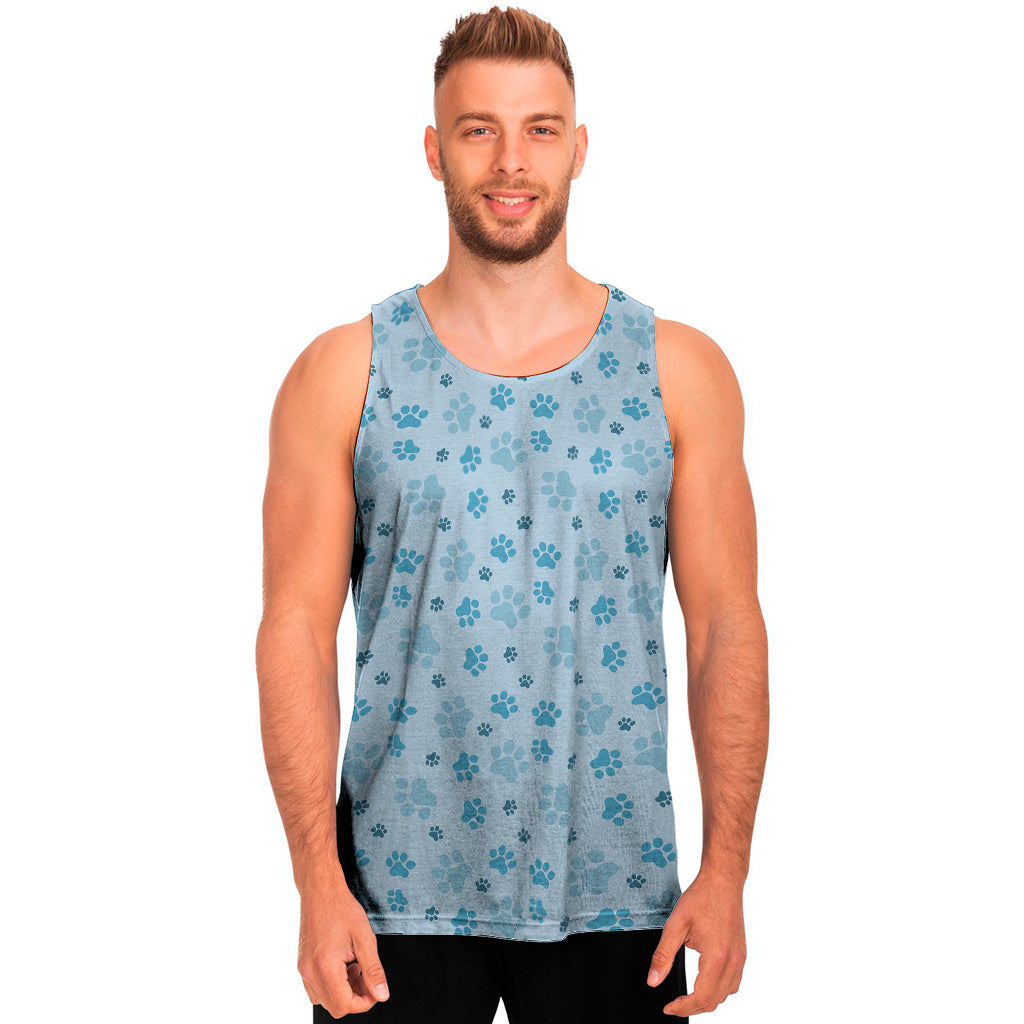 Blue Animal Paw Pattern Print Men's Tank Top