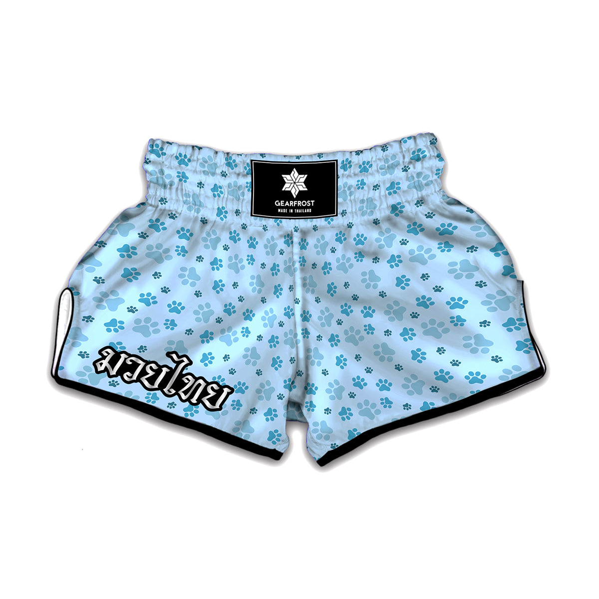 Blue Animal Paw Pattern Print Muay Thai Boxing Shorts