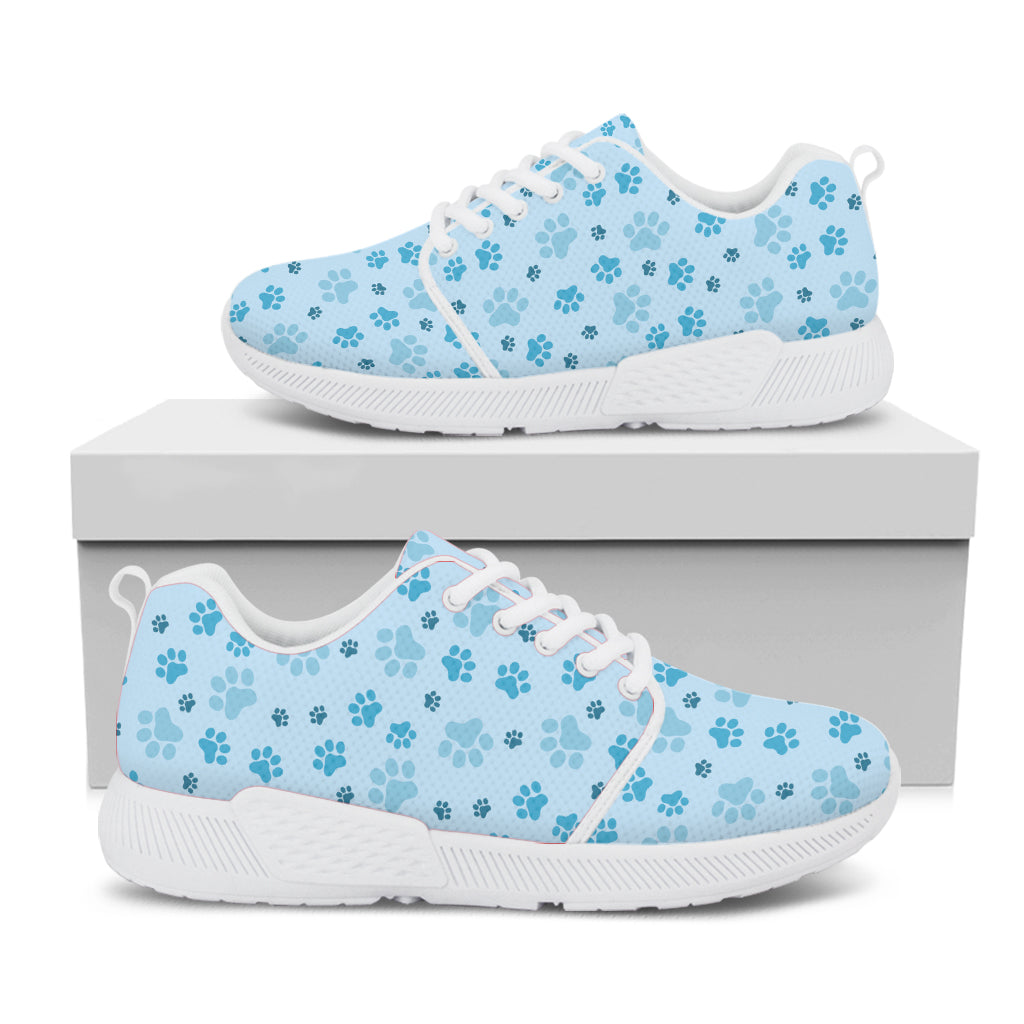 Blue Animal Paw Pattern Print White Athletic Shoes