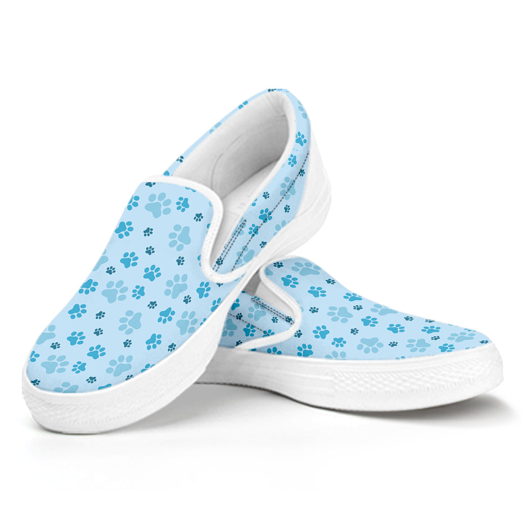 Blue Animal Paw Pattern Print White Slip On Shoes