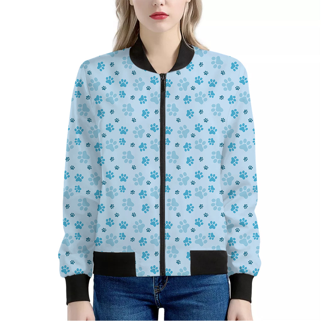 Blue Animal Paw Pattern Print Women's Bomber Jacket