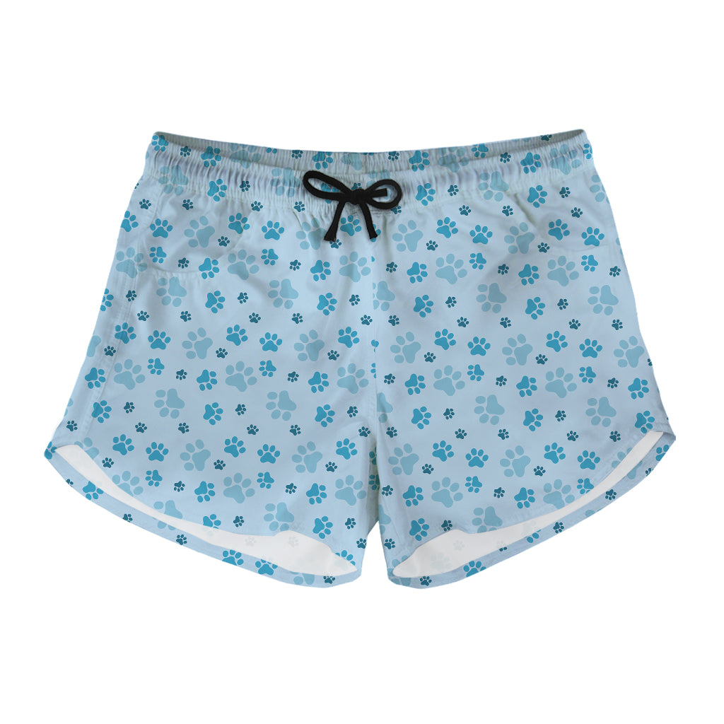 Blue Animal Paw Pattern Print Women's Shorts