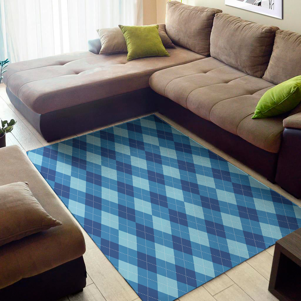 Blue Argyle Pattern Print Area Rug