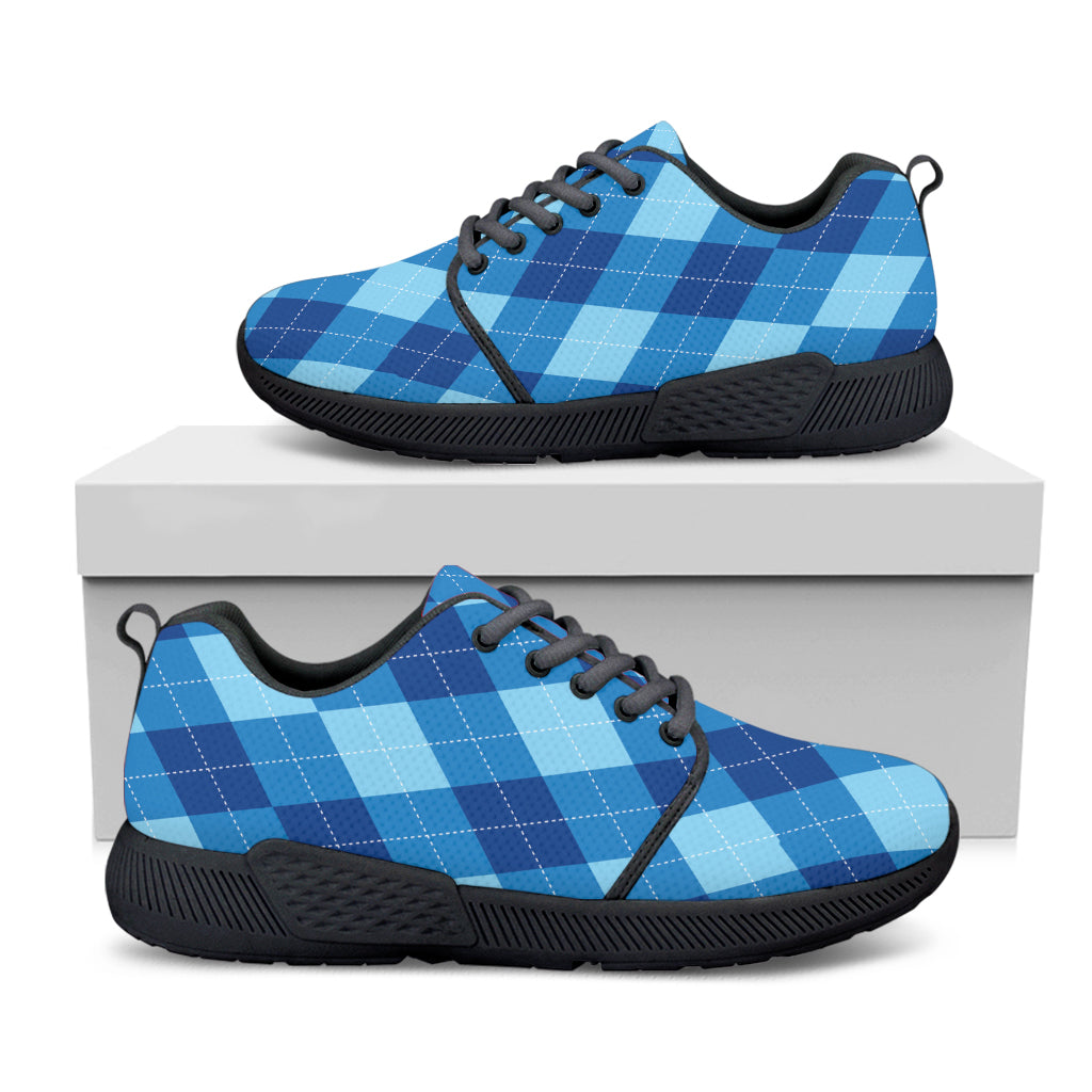 Blue Argyle Pattern Print Black Athletic Shoes