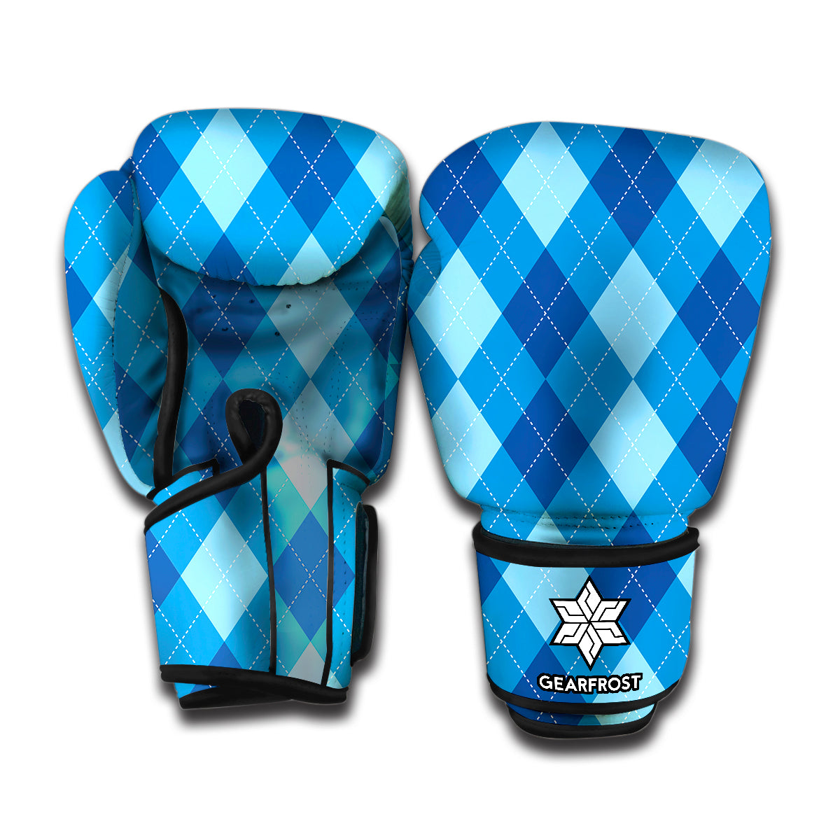 Blue Argyle Pattern Print Boxing Gloves