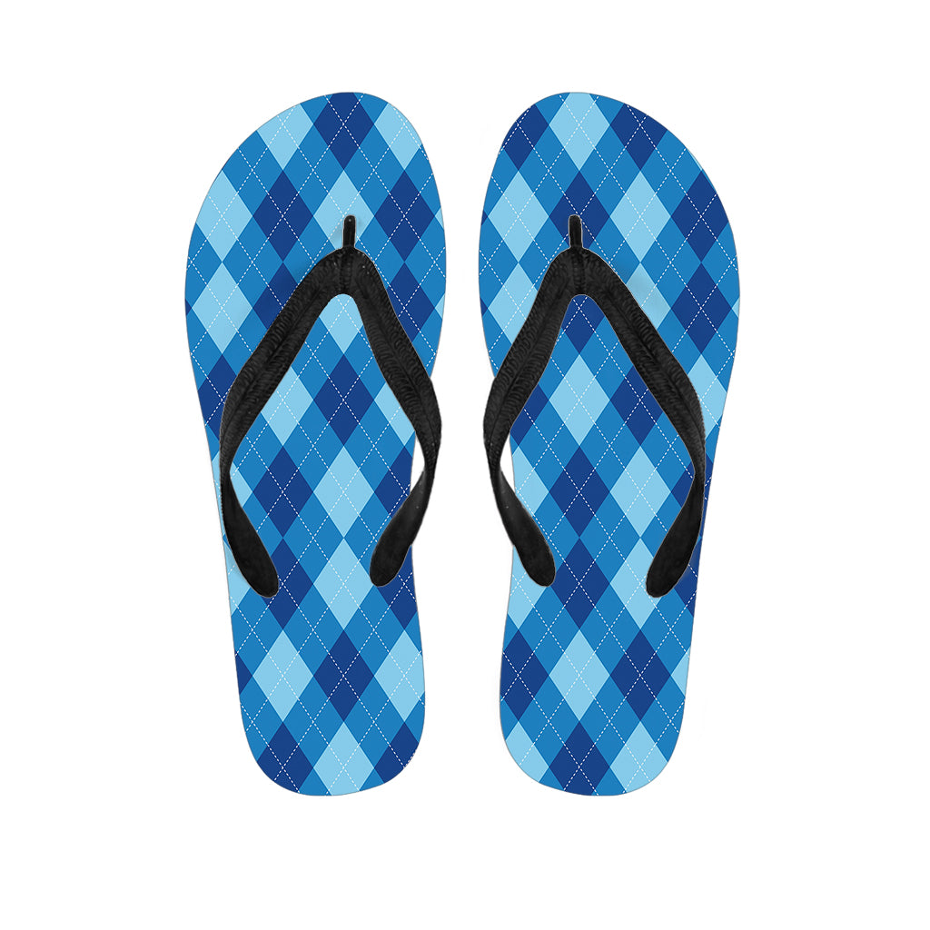 Blue Argyle Pattern Print Flip Flops