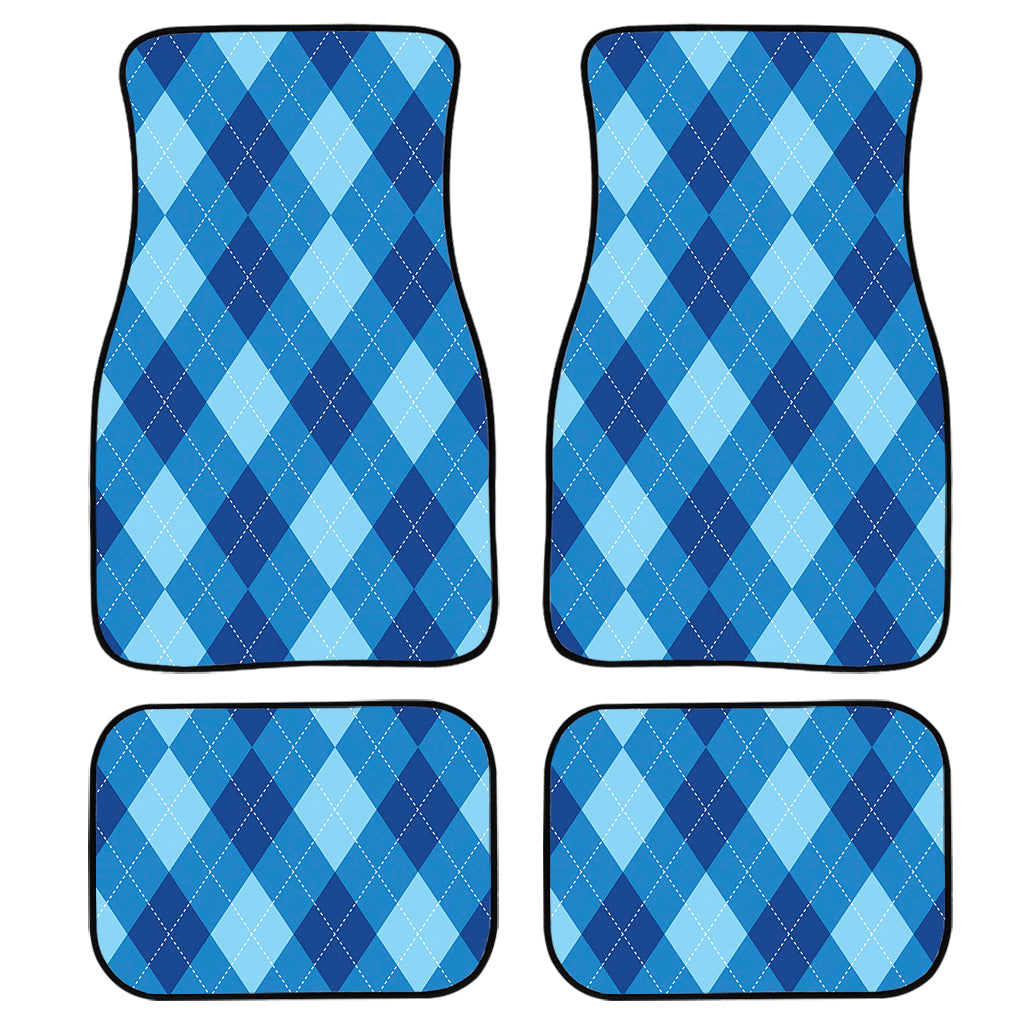 Blue Argyle Pattern Print Front and Back Car Floor Mats