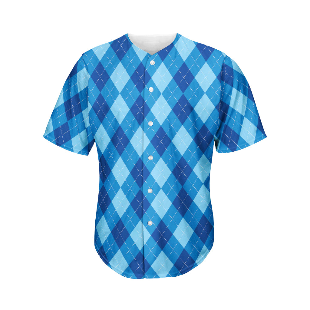 Blue Argyle Pattern Print Men's Baseball Jersey