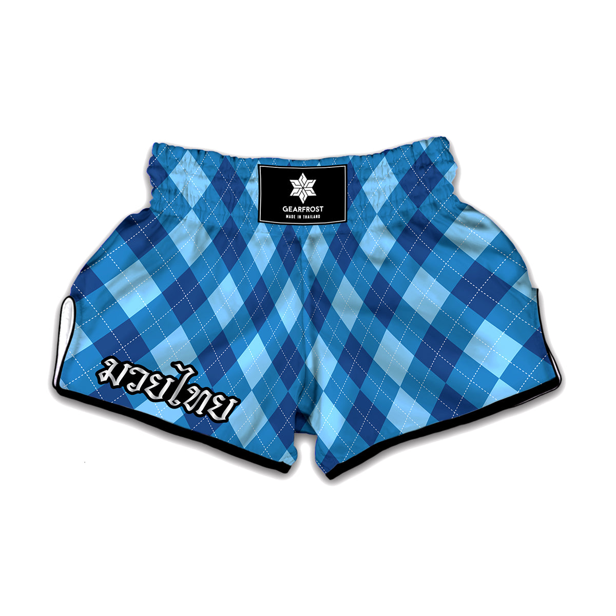 Blue Argyle Pattern Print Muay Thai Boxing Shorts