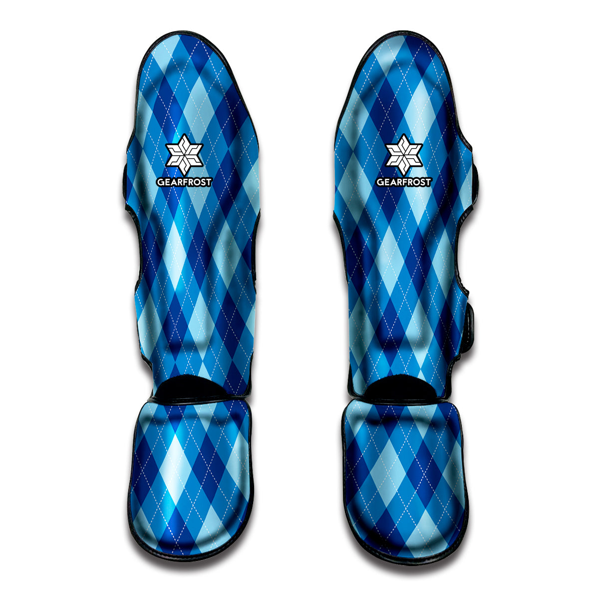 Blue Argyle Pattern Print Muay Thai Shin Guards