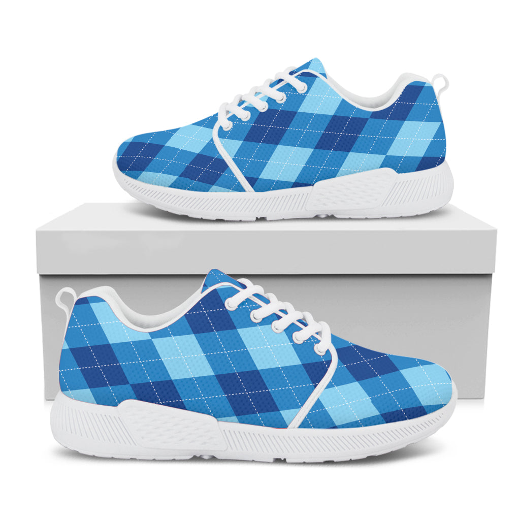 Blue Argyle Pattern Print White Athletic Shoes