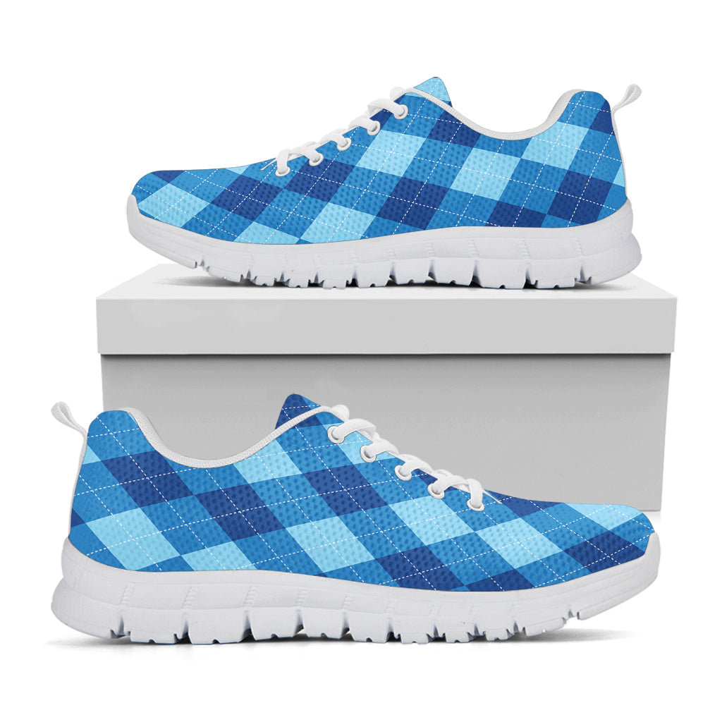 Blue Argyle Pattern Print White Sneakers