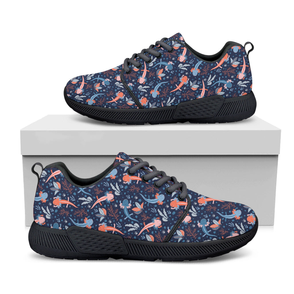 Blue Axolotl Pattern Print Black Athletic Shoes