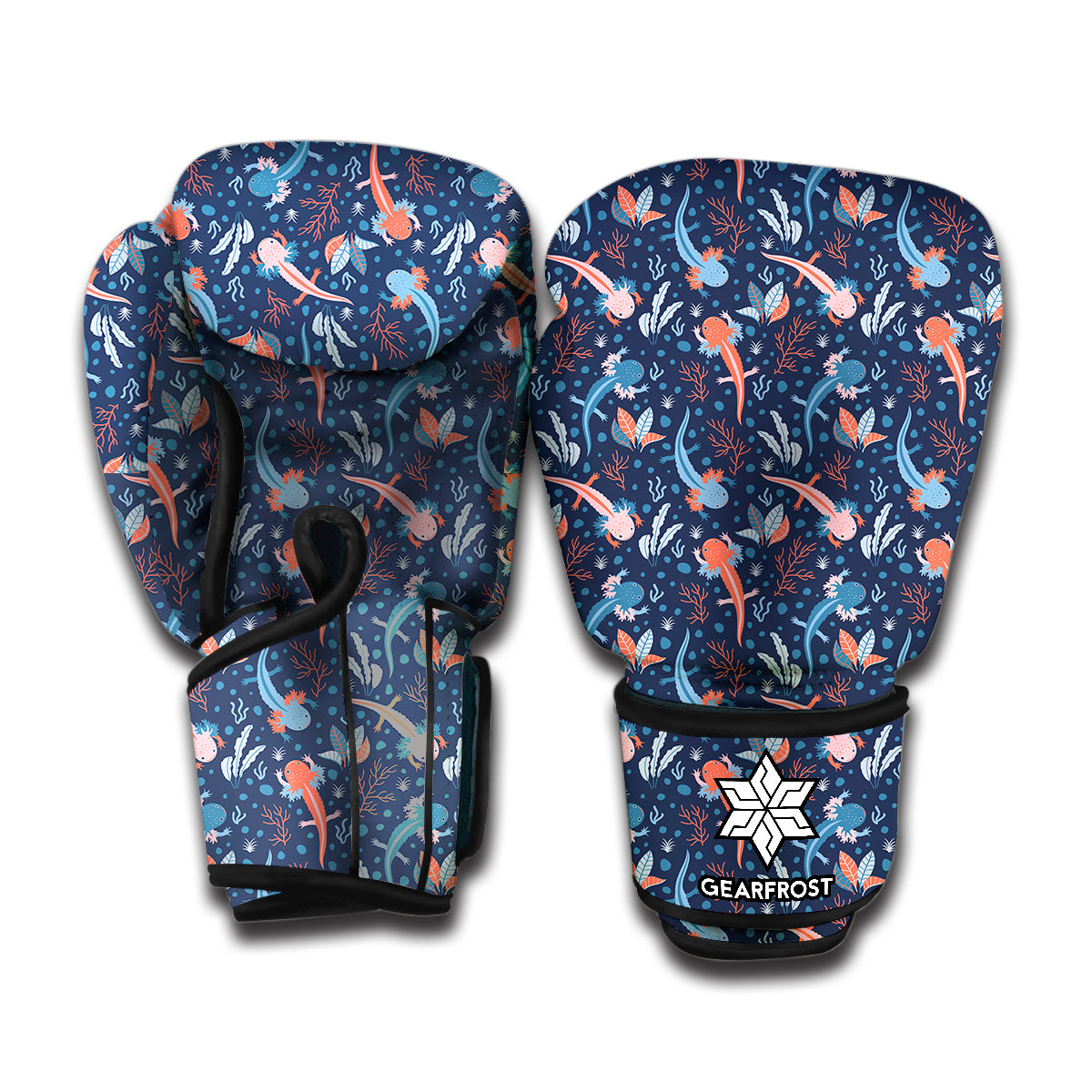 Blue Axolotl Pattern Print Boxing Gloves