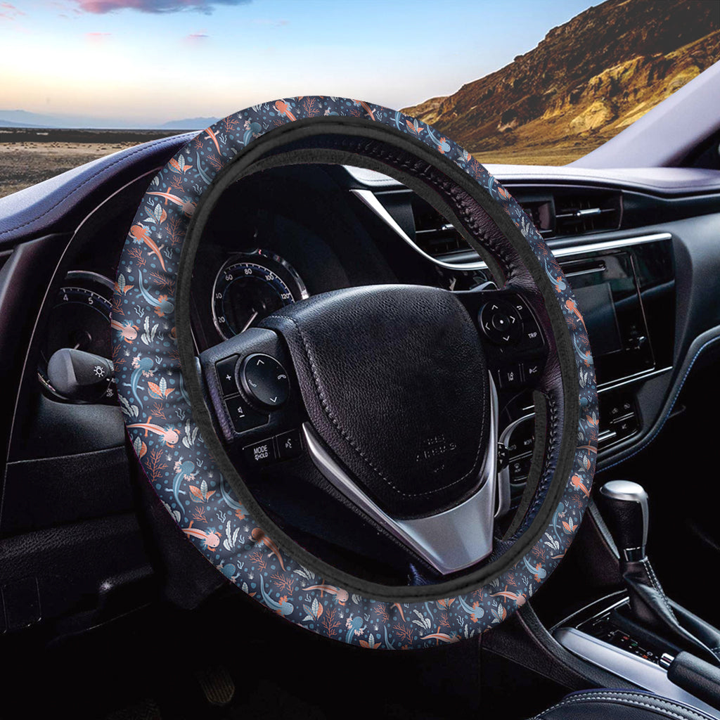 Blue Axolotl Pattern Print Car Steering Wheel Cover