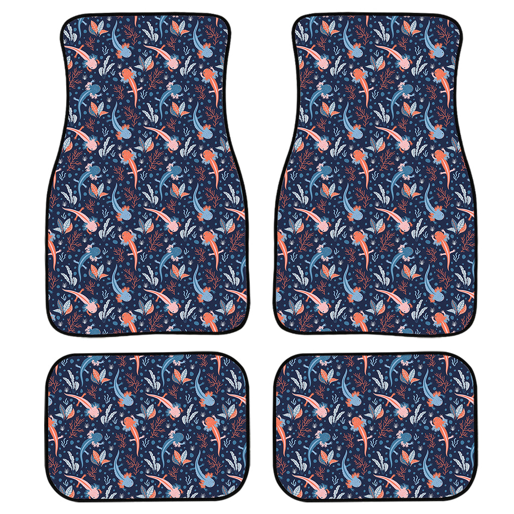 Blue Axolotl Pattern Print Front and Back Car Floor Mats