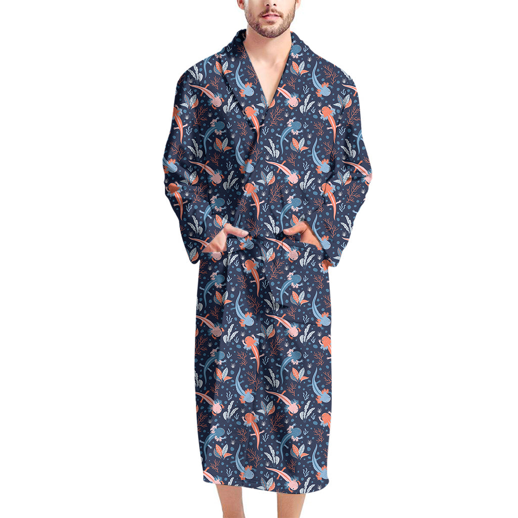 Blue Axolotl Pattern Print Men's Bathrobe