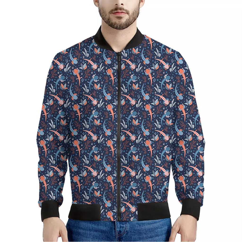 Blue Axolotl Pattern Print Men's Bomber Jacket