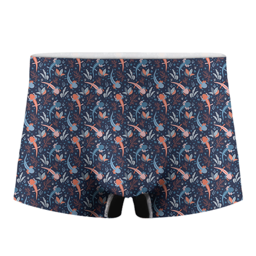 Blue Axolotl Pattern Print Men's Boxer Briefs