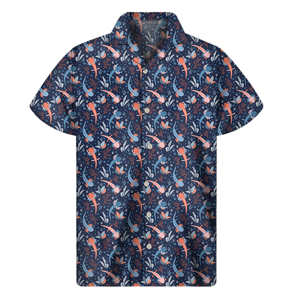 Blue Axolotl Pattern Print Men's Short Sleeve Shirt