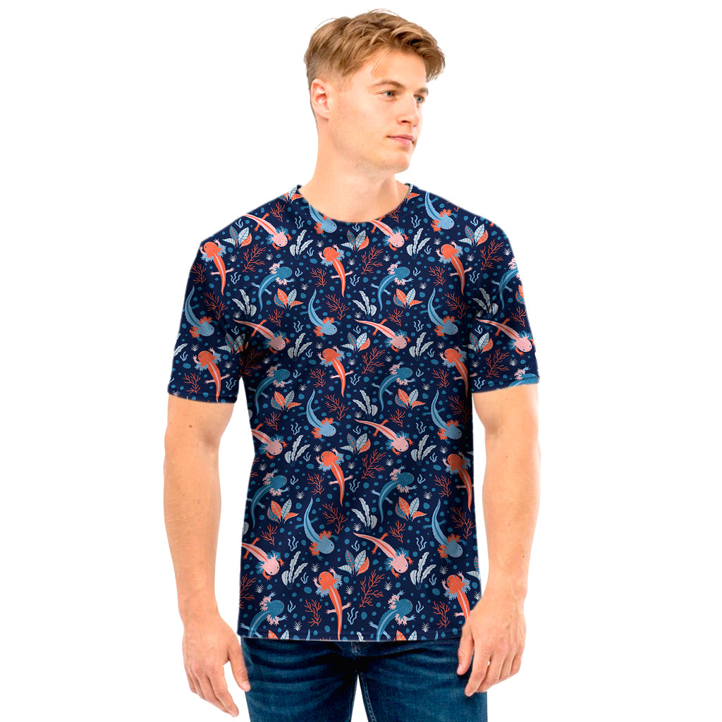 Blue Axolotl Pattern Print Men's T-Shirt