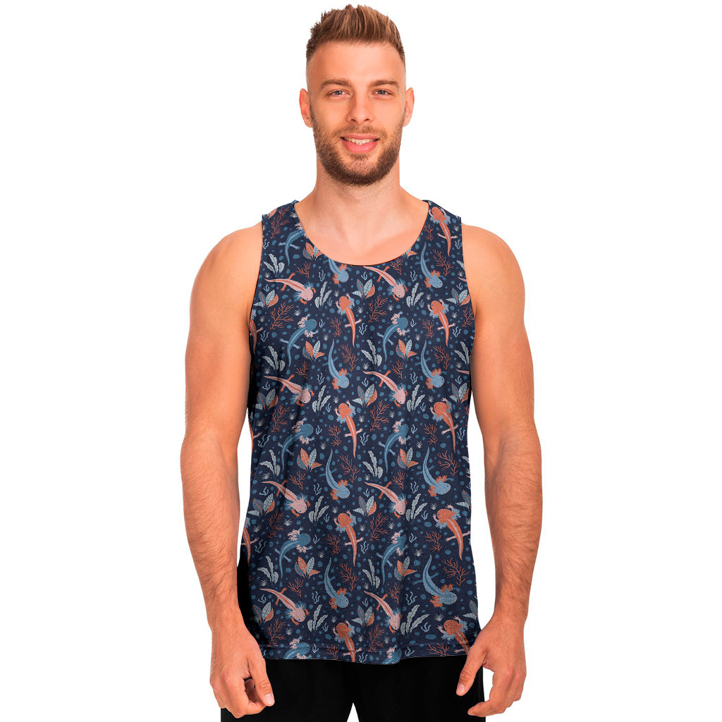 Blue Axolotl Pattern Print Men's Tank Top