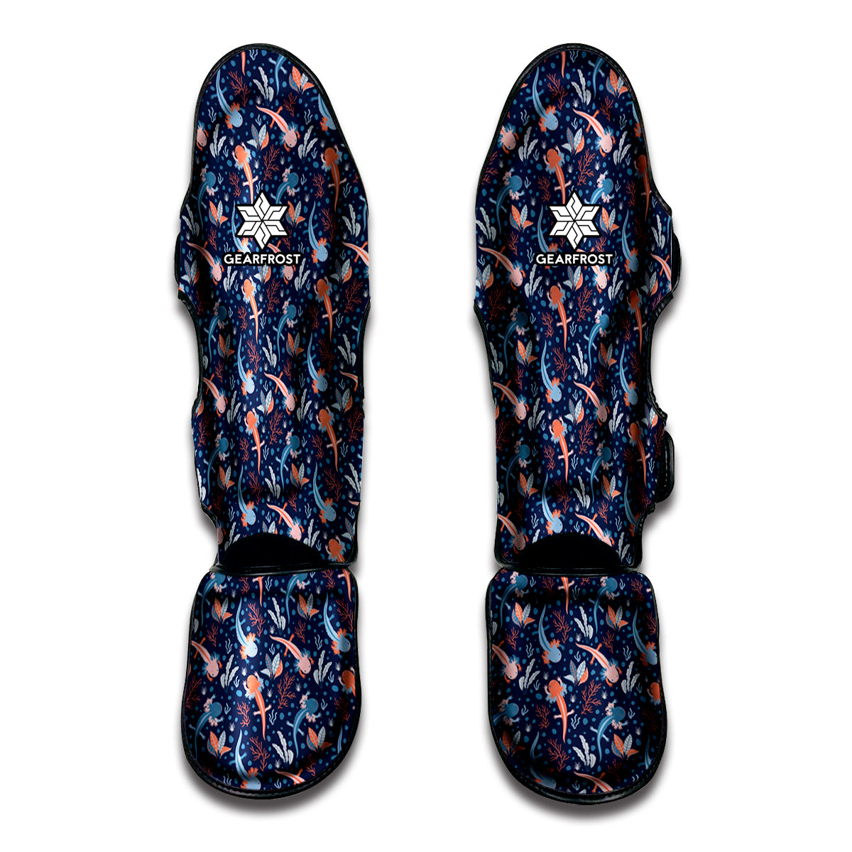 Blue Axolotl Pattern Print Muay Thai Shin Guards