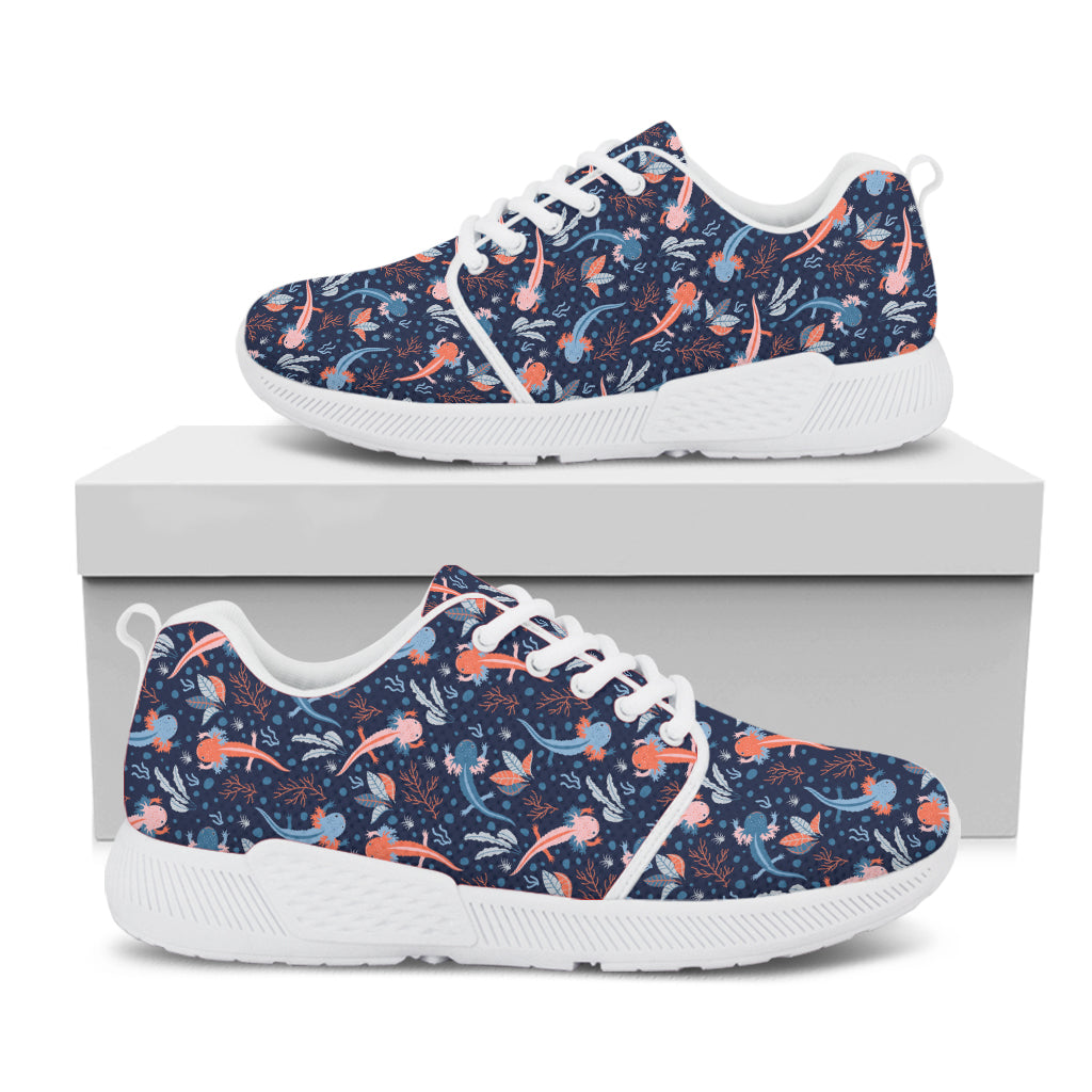 Blue Axolotl Pattern Print White Athletic Shoes