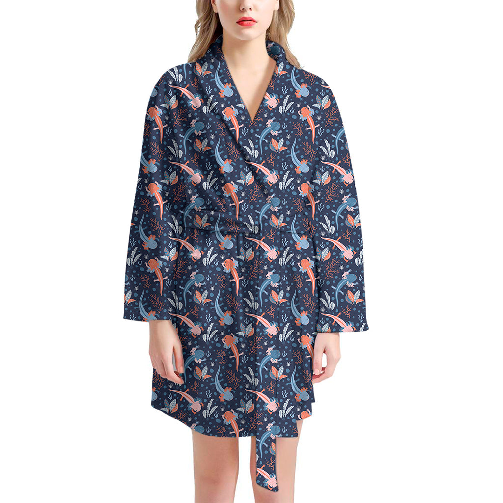 Blue Axolotl Pattern Print Women's Bathrobe