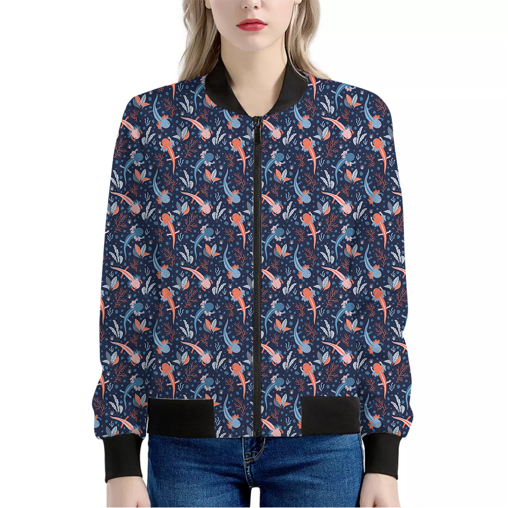 Blue Axolotl Pattern Print Women's Bomber Jacket