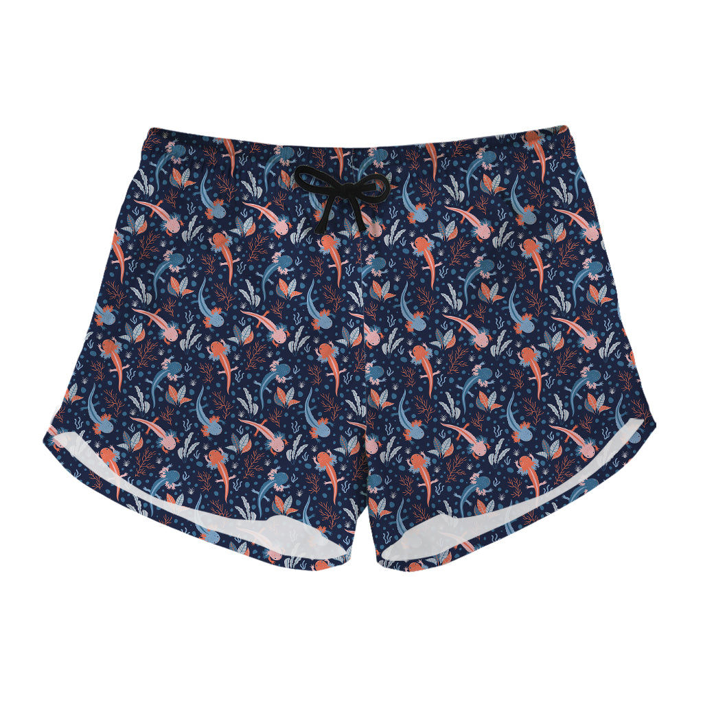 Blue Axolotl Pattern Print Women's Shorts