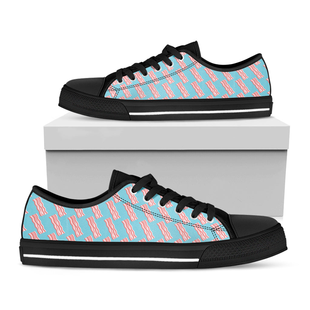 Blue Bacon Pattern Print Black Low Top Shoes