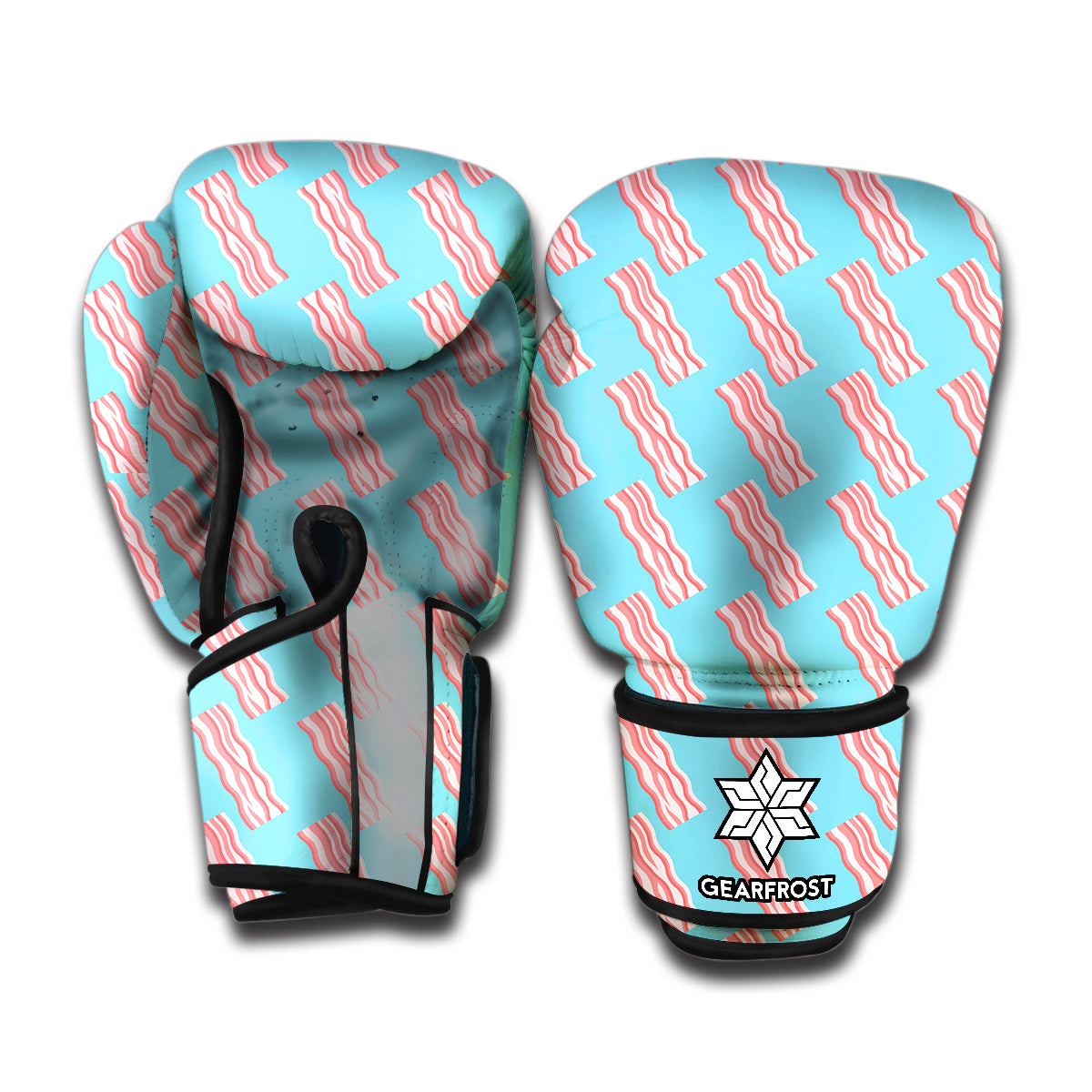 Blue Bacon Pattern Print Boxing Gloves