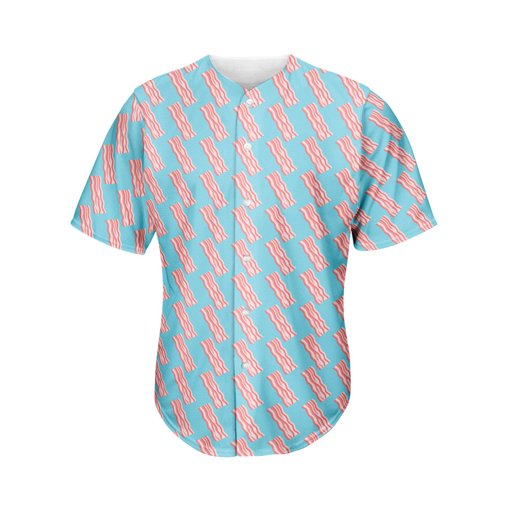 Blue Bacon Pattern Print Men's Baseball Jersey