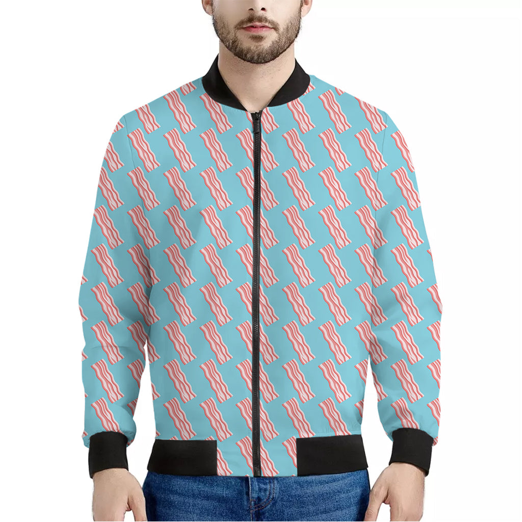 Blue Bacon Pattern Print Men's Bomber Jacket