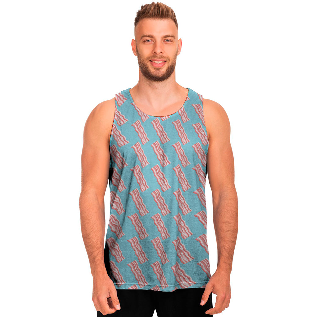 Blue Bacon Pattern Print Men's Tank Top